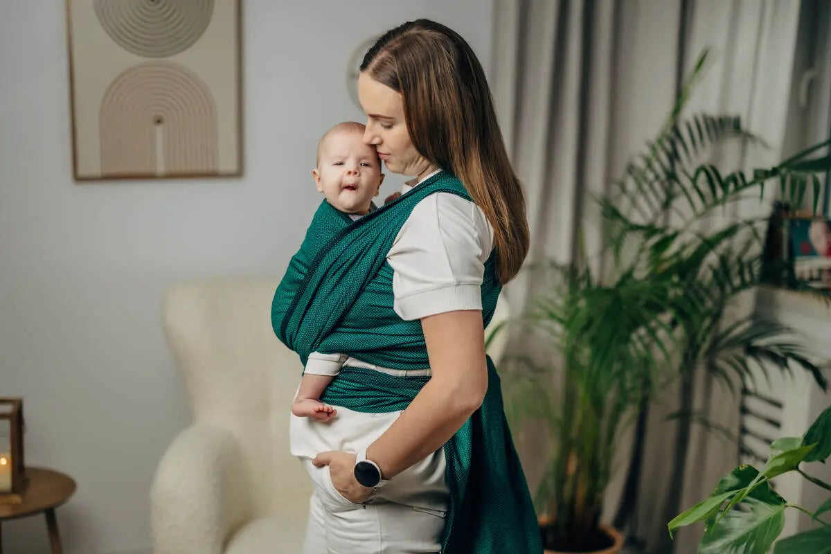 Baby Sling - EMERALD, Herringbone Weave, 100% cotton - Woven Baby Size - L-Size - M-Size - S-Size - XL-Size - XS   long_woven_wraps    #