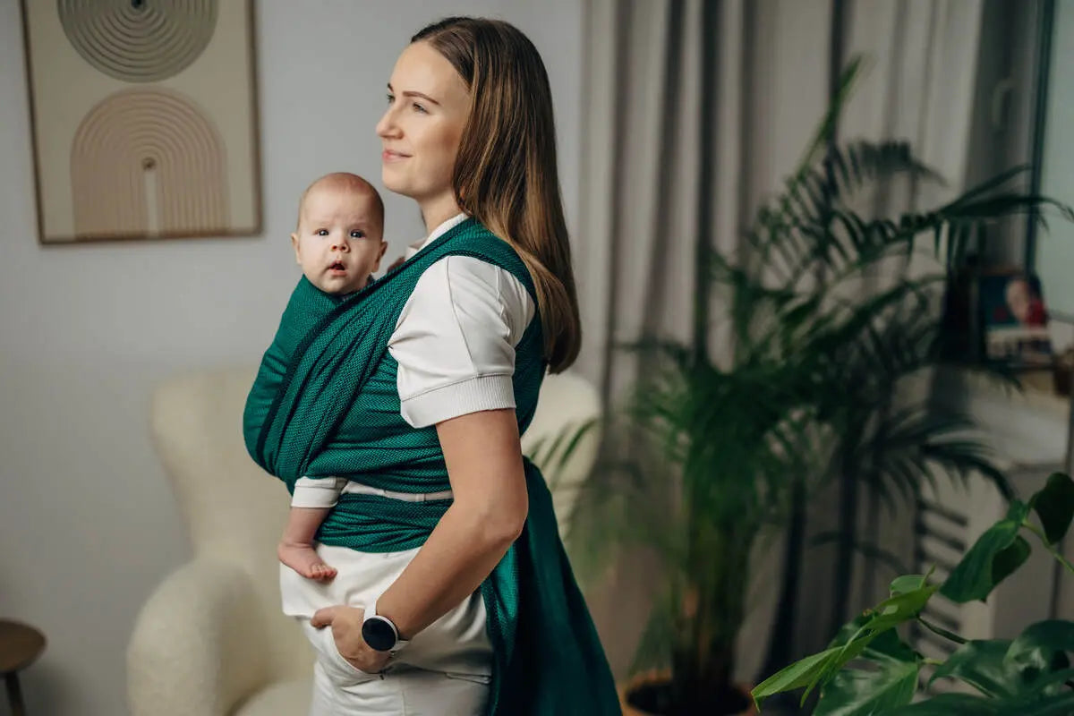 Baby Sling - EMERALD, Herringbone Weave, 100% cotton (grade B) - Woven Baby Size - L   long_woven_wraps    #