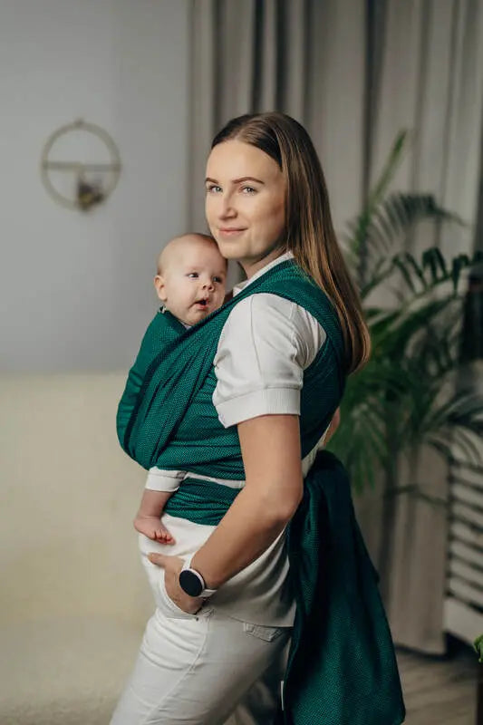 Baby Sling - EMERALD, Herringbone Weave, 100% cotton (grade B) - Woven Baby L - 7   long_woven_wraps    #