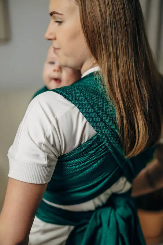 Baby Sling - EMERALD, Herringbone Weave, 100% cotton - Woven Baby XS - 4   long_woven_wraps    #