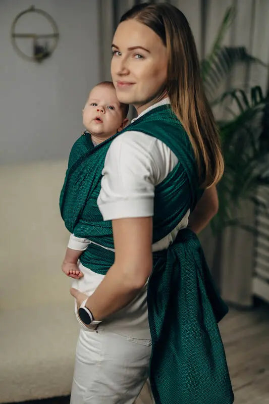 Baby Sling - EMERALD, Herringbone Weave, 100% cotton (grade B) - Woven Baby L - 7   long_woven_wraps    #
