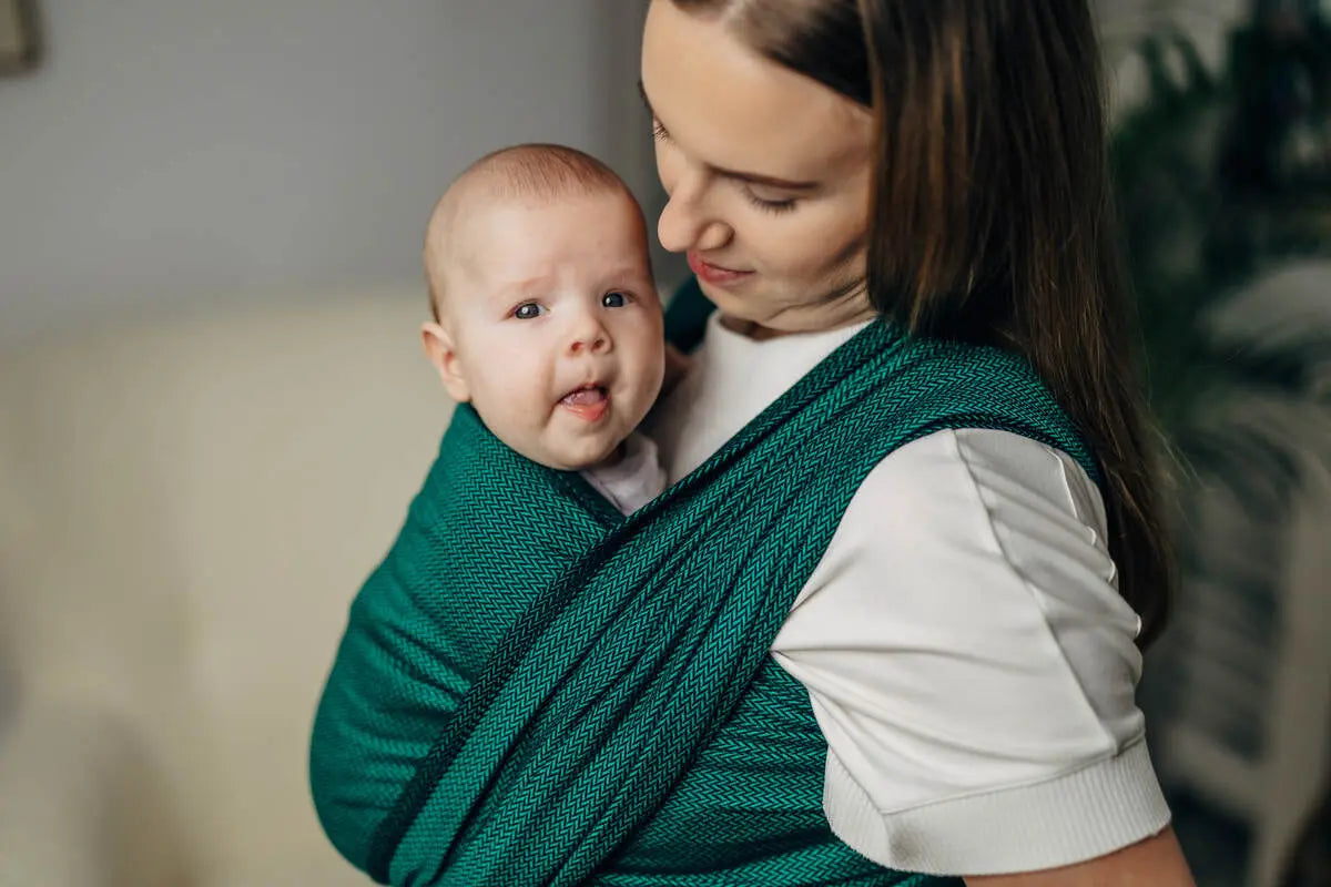 Baby Sling - EMERALD, Herringbone Weave, 100% cotton (grade B) - Woven Baby L - 7   long_woven_wraps    #