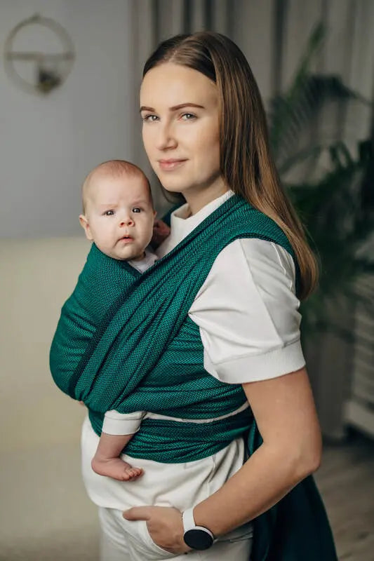 Baby Sling - EMERALD, Herringbone Weave, 100% cotton - Woven Baby XS - 4   long_woven_wraps    #