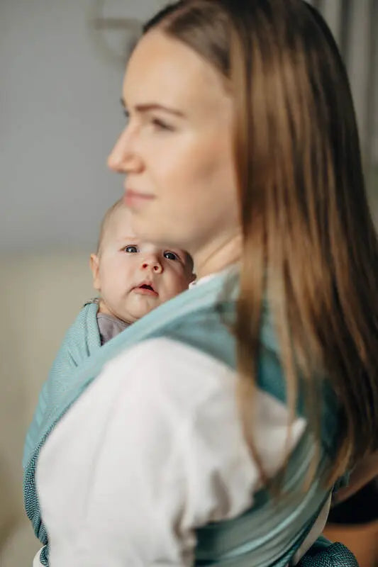 My First Baby Sling, Herringbone Weave (100% cotton) - LITTLE HERRINGBONE BABY MINT (grade B) - Woven Baby Size - L-Size - M   long_woven_wraps    #