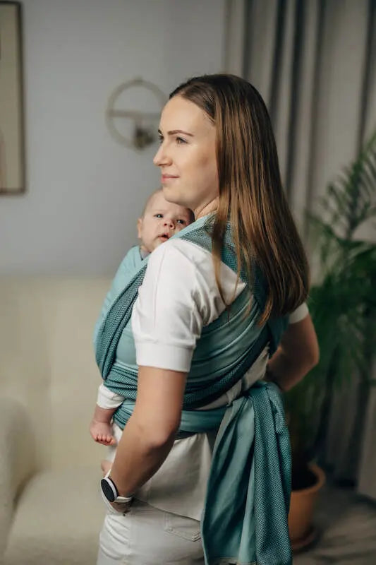 My First Baby Sling, Herringbone Weave (100% cotton) - LITTLE HERRINGBONE BABY MINT (grade B) - Woven Baby Size - L-Size - M   long_woven_wraps    #