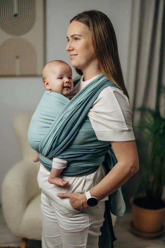 My First Baby Sling, Herringbone Weave (100% cotton) - LITTLE HERRINGBONE BABY MINT - Woven Baby XS - 4   long_woven_wraps    #