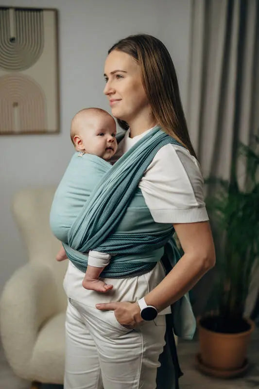 My First Baby Sling, Herringbone Weave (100% cotton) - LITTLE HERRINGBONE BABY MINT (grade B) - Woven Baby M - 6   long_woven_wraps    #