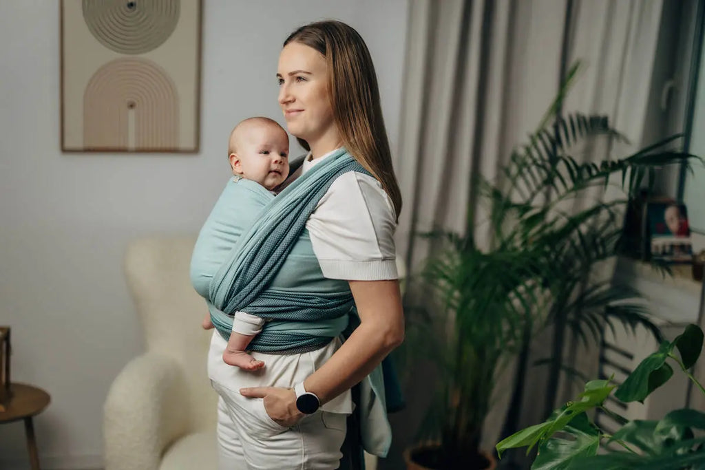 My First Baby Sling, Herringbone Weave (100% cotton) - LITTLE HERRINGBONE BABY MINT (grade B) - Woven Baby M - 6   long_woven_wraps    #
