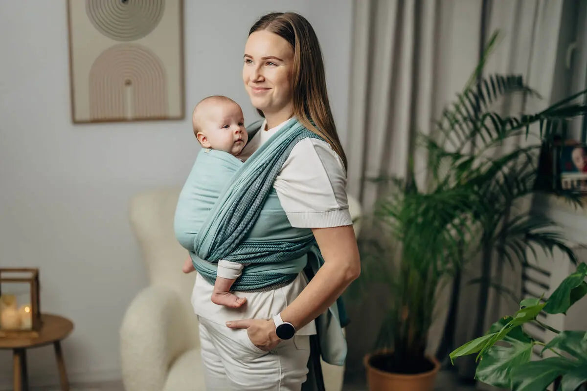 My First Baby Sling, Herringbone Weave (100% cotton) - LITTLE HERRINGBONE BABY MINT - Woven Baby XS - 4   long_woven_wraps    #