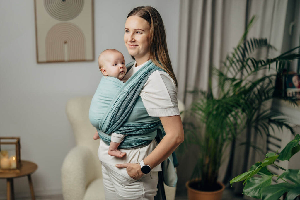 My First Baby Sling, Herringbone Weave (100% cotton) - LITTLE HERRINGBONE BABY MINT (grade B) - Woven Baby M - 6   long_woven_wraps    #