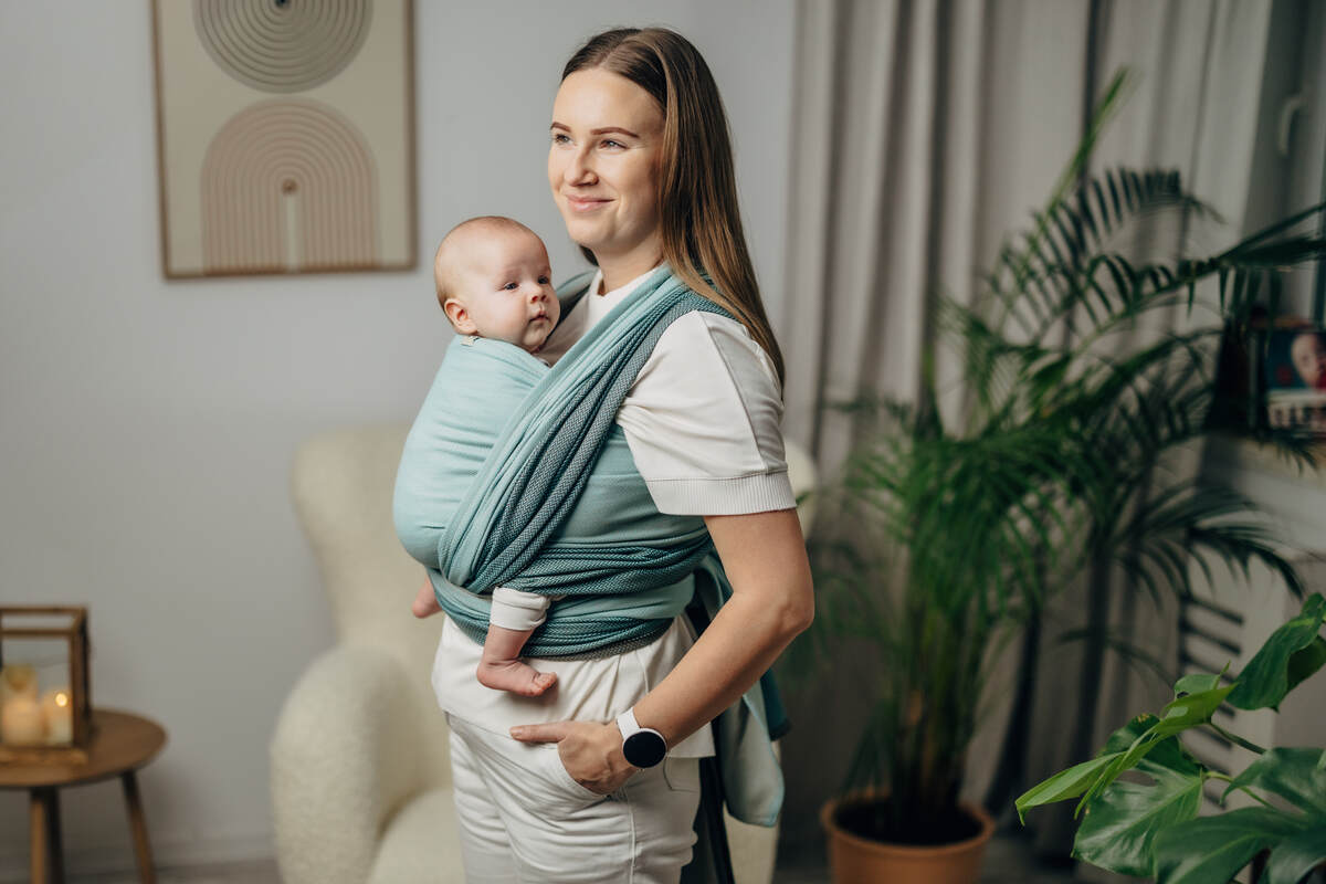 My First Baby Sling, Herringbone Weave (100% cotton) - LITTLE HERRINGBONE BABY MINT (grade B) - Woven Baby M - 6   long_woven_wraps    #