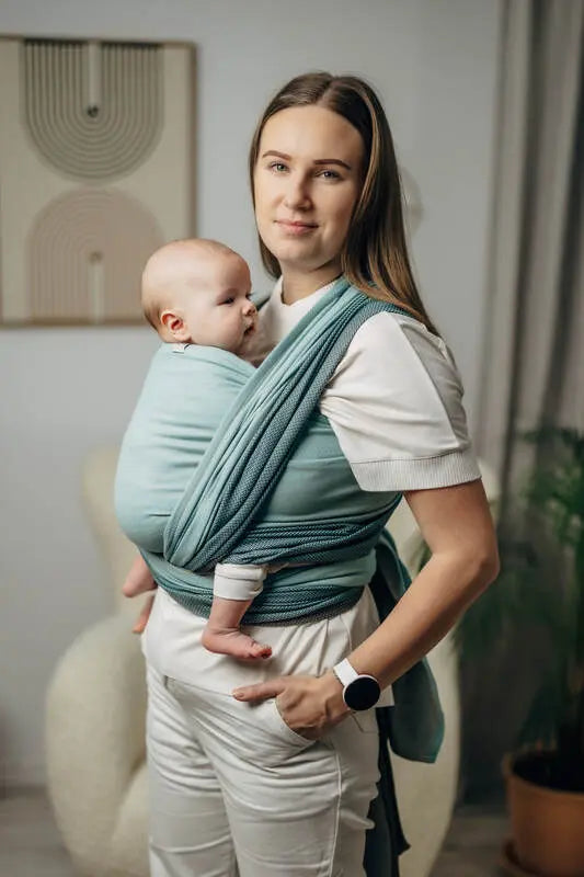 My First Baby Sling, Herringbone Weave (100% cotton) - LITTLE HERRINGBONE BABY MINT (grade B) - Woven Baby M - 6   long_woven_wraps    #