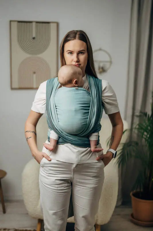 My First Baby Sling, Herringbone Weave (100% cotton) - LITTLE HERRINGBONE BABY MINT - Woven Baby XS - 4   long_woven_wraps    #
