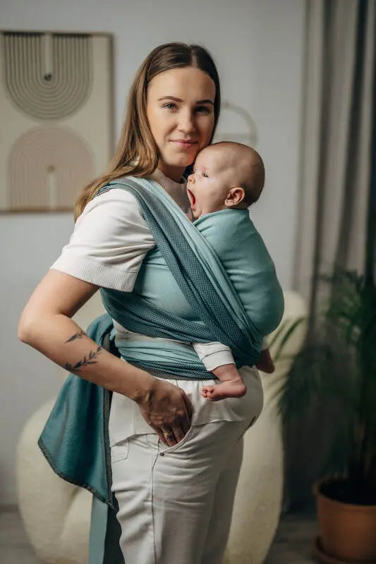 My First Baby Sling, Herringbone Weave (100% cotton) - LITTLE HERRINGBONE BABY MINT (grade B) - Woven Baby M - 6   long_woven_wraps    #