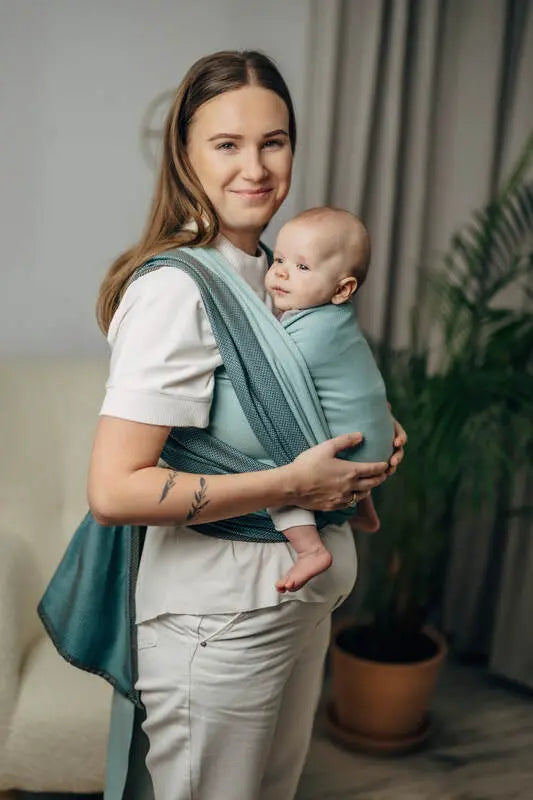My First Baby Sling, Herringbone Weave (100% cotton) - LITTLE HERRINGBONE BABY MINT - Woven Baby XS - 4   long_woven_wraps    #