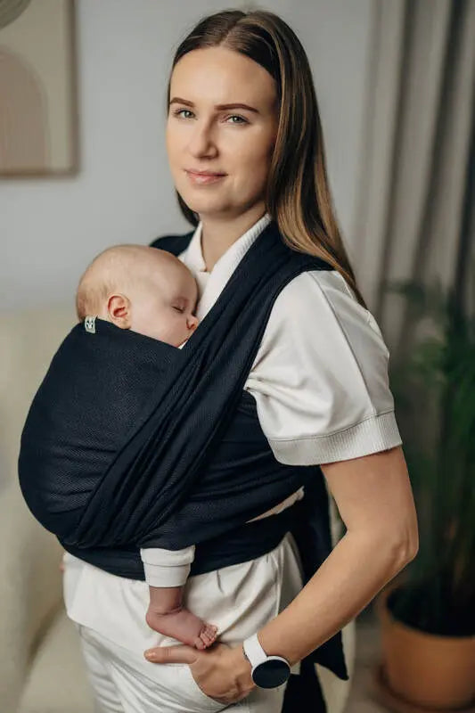 Baby Sling, Herringbone Weave (100% cotton) - LITTLE HERRINGBONE EBONY BLACK (grade B) - Woven Baby Size - M   long_woven_wraps    #