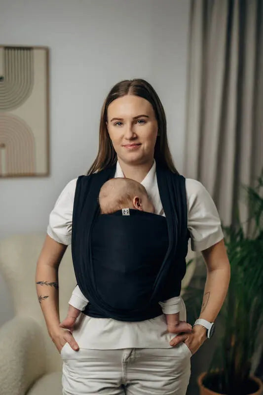 Baby Sling, Herringbone Weave (100% cotton) - LITTLE HERRINGBONE EBONY BLACK (grade B) - Woven Baby Size - M   long_woven_wraps    #