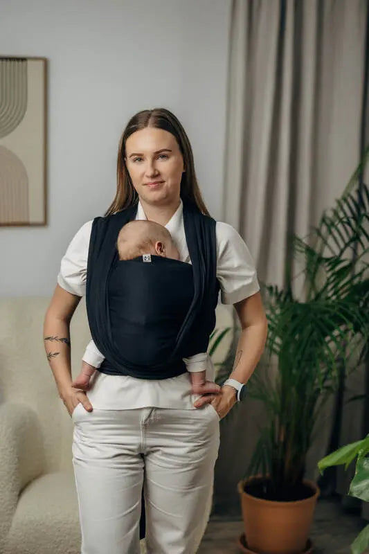Baby Sling, Herringbone Weave (100% cotton) - LITTLE HERRINGBONE EBONY BLACK - Woven Baby XS - 4   long_woven_wraps    #