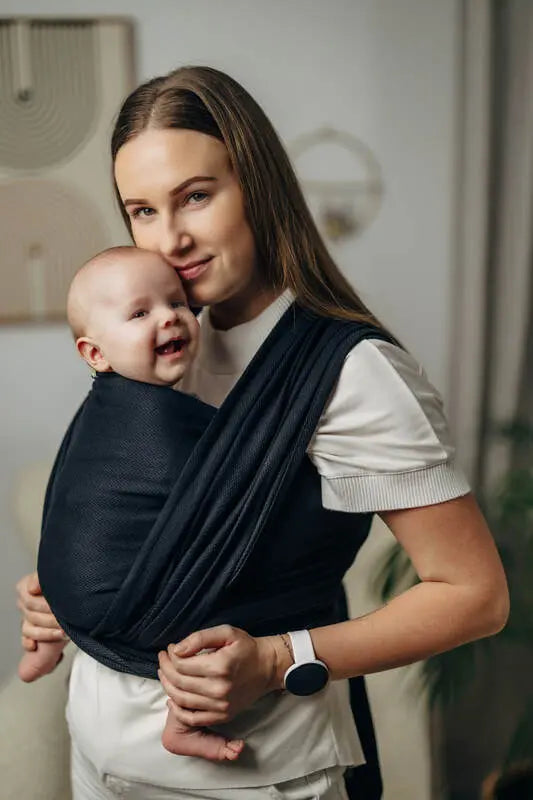 Baby Sling, Herringbone Weave (100% cotton) - LITTLE HERRINGBONE EBONY BLACK (grade B) - Woven Baby Size - M   long_woven_wraps    #