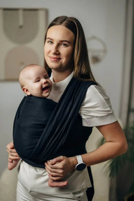 Baby Sling, Herringbone Weave (100% cotton) - LITTLE HERRINGBONE EBONY BLACK (grade B) - Woven Baby M - 6   long_woven_wraps    #