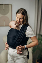 Baby Sling, Herringbone Weave (100% cotton) - LITTLE HERRINGBONE EBONY BLACK - Woven Baby XS - 4   long_woven_wraps    #