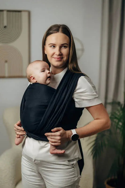 Baby Sling, Herringbone Weave (100% cotton) - LITTLE HERRINGBONE EBONY BLACK - Woven Baby XS - 4   long_woven_wraps    #