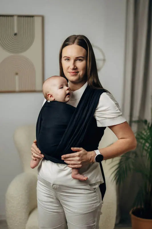 Baby Sling, Herringbone Weave (100% cotton) - LITTLE HERRINGBONE EBONY BLACK (grade B) - Woven Baby M - 6   long_woven_wraps    #
