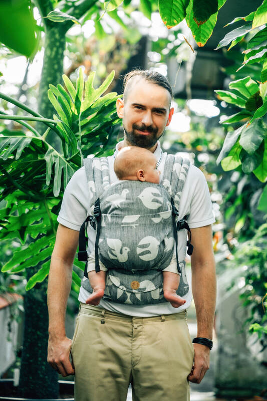 LennyLight Carrier, jacquard weave (68% cotton 16% linen 16% modal) - BIRDY - WHITE NOISE - Woven Baby Size - Standard   lenny_light    #