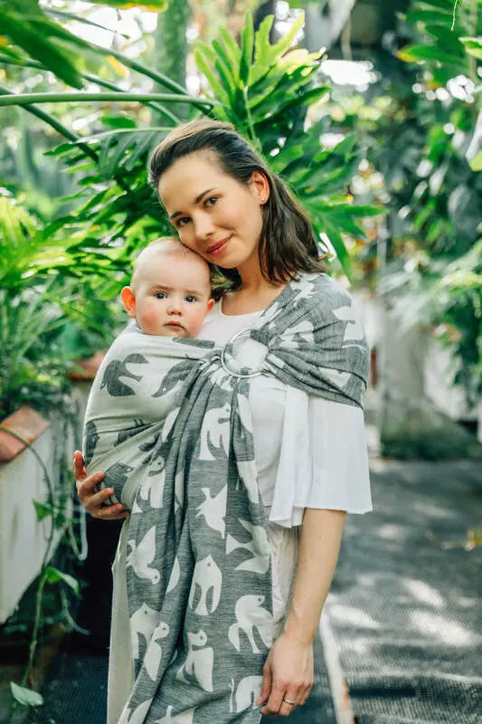 Ring Sling, Jacquard Weave (68% cotton 16% linen 16% modal), with gathered shoulder - BIRDY - WHITE NOISE - standard 1.8m - Woven Baby    ring_slings    #