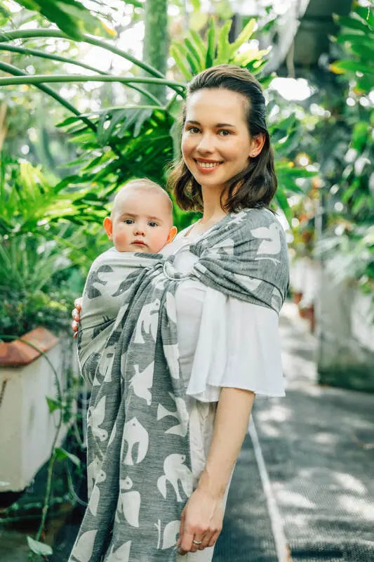 Ring Sling, Jacquard Weave (68% cotton 16% linen 16% modal), with gathered shoulder - BIRDY - WHITE NOISE - standard 1.8m - Woven Baby    ring_slings    #
