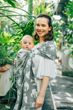 Ring Sling, Jacquard Weave (68% cotton 16% linen 16% modal), with gathered shoulder - BIRDY - WHITE NOISE - standard 1.8m - Woven Baby    ring_slings    #