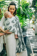 Ring Sling, Jacquard Weave (68% cotton 16% linen 16% modal), with gathered shoulder - BIRDY - WHITE NOISE - standard 1.8m - Woven Baby    ring_slings    #