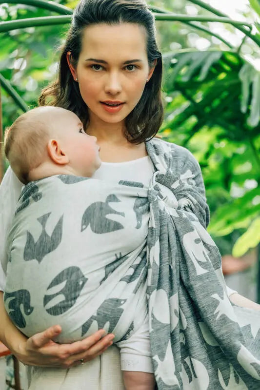 Ring Sling, Jacquard Weave (68% cotton 16% linen 16% modal), with gathered shoulder - BIRDY - WHITE NOISE - standard 1.8m - Woven Baby    ring_slings    #