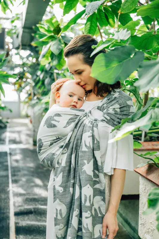 Ring Sling, Jacquard Weave (68% cotton 16% linen 16% modal), with gathered shoulder - BIRDY - WHITE NOISE - standard 1.8m - Woven Baby    ring_slings    #