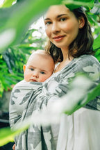 Ring Sling, Jacquard Weave (68% cotton 16% linen 16% modal), with gathered shoulder - BIRDY - WHITE NOISE - standard 1.8m - Woven Baby    ring_slings    #