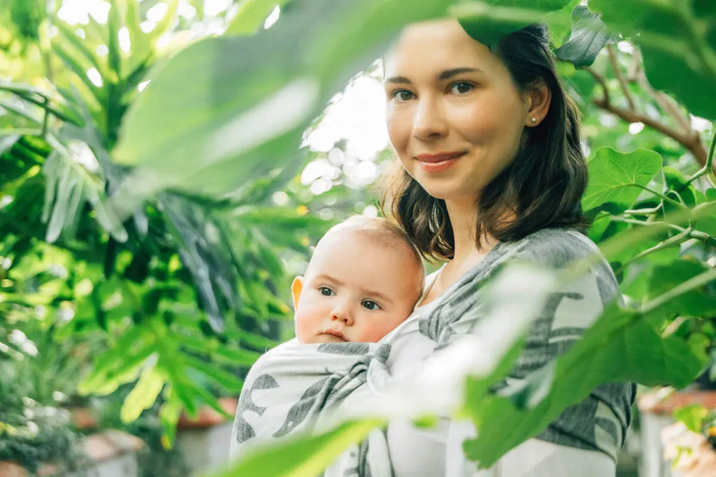 Ring Sling, Jacquard Weave (68% cotton 16% linen 16% modal), with gathered shoulder - BIRDY - WHITE NOISE - standard 1.8m - Woven Baby    ring_slings    #