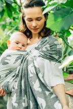 Ring Sling, Jacquard Weave (68% cotton 16% linen 16% modal), with gathered shoulder - BIRDY - WHITE NOISE - standard 1.8m - Woven Baby    ring_slings    #