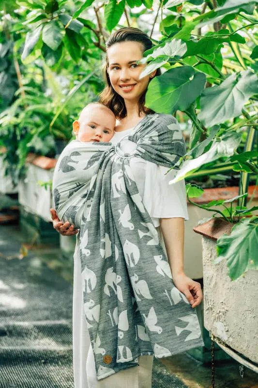 Ring Sling, Jacquard Weave (68% cotton 16% linen 16% modal), with gathered shoulder - BIRDY - WHITE NOISE - standard 1.8m - Woven Baby    ring_slings    #