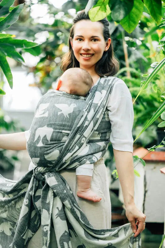 Baby Wrap, Jacquard Weave (68% cotton 16% linen 16% modal) - BIRDY - WHITE NOISE - Woven Baby Size - XS   long_woven_wraps    #