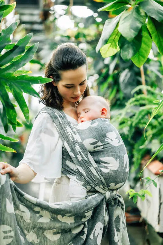 Baby Wrap, Jacquard Weave (68% cotton 16% linen 16% modal) - BIRDY - WHITE NOISE - Woven Baby Size - XS   long_woven_wraps    #
