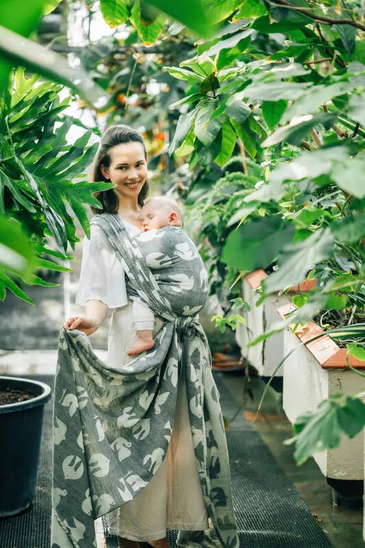 Baby Wrap, Jacquard Weave (68% cotton 16% linen 16% modal) - BIRDY - WHITE NOISE - Woven Baby Size - XS   long_woven_wraps    #
