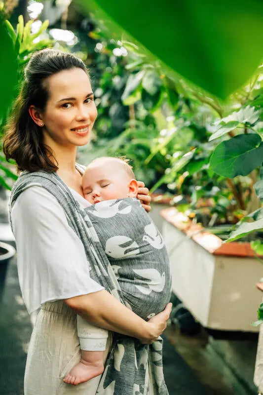 Baby Wrap, Jacquard Weave (68% cotton 16% linen 16% modal) - BIRDY - WHITE NOISE - Woven Baby XS - 4   long_woven_wraps    #