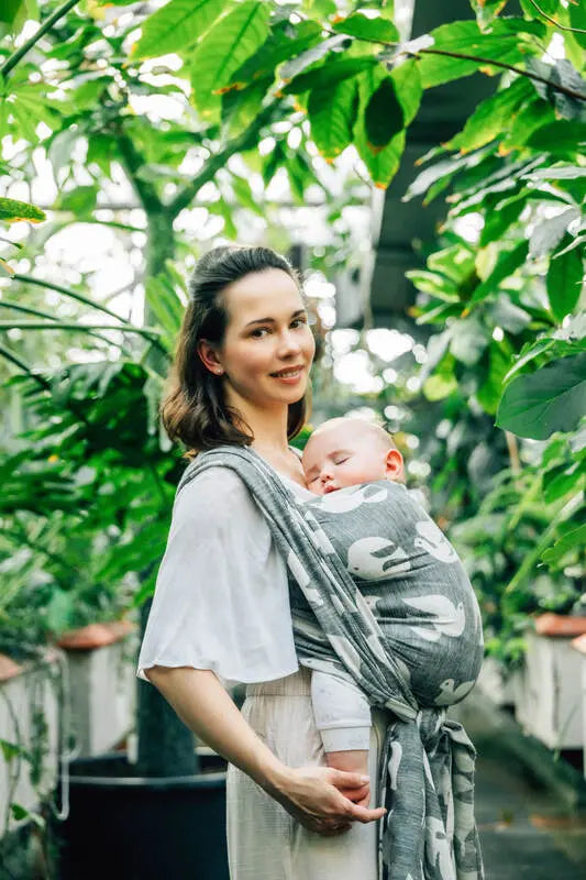 Baby Wrap, Jacquard Weave (68% cotton 16% linen 16% modal) - BIRDY - WHITE NOISE - Woven Baby XS - 4   long_woven_wraps    #