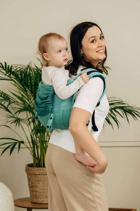 Lenny Buckle Onbuhimo PRO baby carrier, herringbone weave (100% cotton) - LITTLE HERRINGBONE OMBRE GREEN