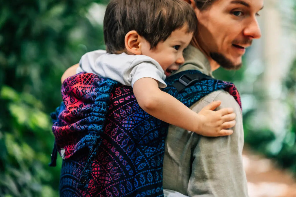 Lenny Buckle Onbuhimo PRO baby carrier, jacquard weave (60% cotton, 28% merino wool, 8% silk, 4% cashmere) - PEACOCK'S TAIL - BLACK OPAL - Woven Baby Standard   buckle_onbu_pro_carriers    #