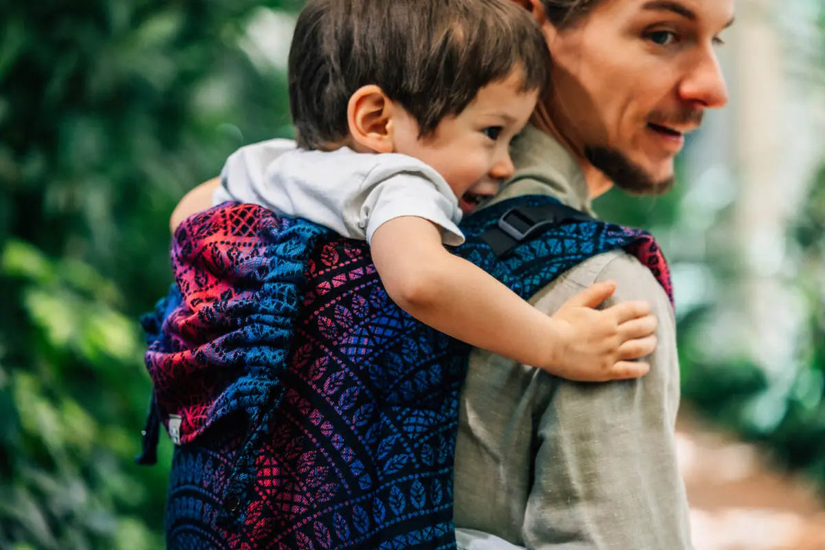 Lenny Buckle Onbuhimo PRO baby carrier, jacquard weave (60% cotton, 28% merino wool, 8% silk, 4% cashmere) - PEACOCK'S TAIL - BLACK OPAL - Woven Baby Size - Standard-Size - Toddler   buckle_onbu_pro_carriers    #
