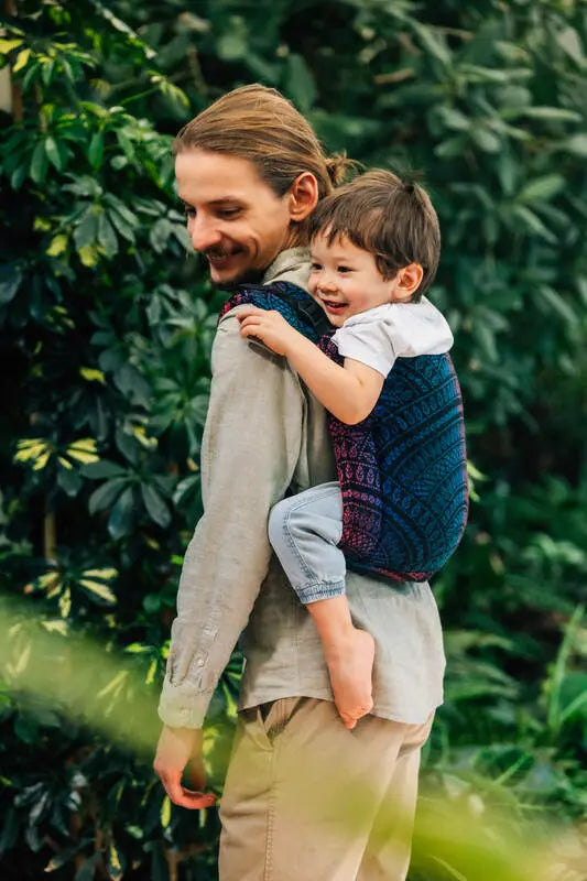 Lenny Buckle Onbuhimo PRO baby carrier, jacquard weave (60% cotton, 28% merino wool, 8% silk, 4% cashmere) - PEACOCK'S TAIL - BLACK OPAL - Woven Baby Standard   buckle_onbu_pro_carriers    #
