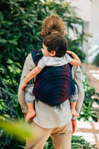 Lenny Buckle Onbuhimo PRO baby carrier, jacquard weave (60% cotton, 28% merino wool, 8% silk, 4% cashmere) - PEACOCK'S TAIL - BLACK OPAL - Woven Baby Standard   buckle_onbu_pro_carriers    #