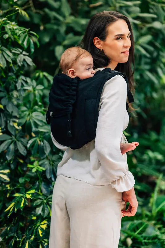 Lenny Buckle Onbuhimo PRO baby carrier, jacquard weave (59% cotton, 41% merino wool) - PEACOCK'S TAIL - PITCH BLACK - Woven Baby Preschool   buckle_onbu_pro_carriers    #
