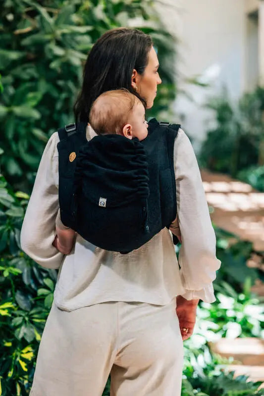Lenny Buckle Onbuhimo PRO baby carrier, jacquard weave (59% cotton, 41% merino wool) - PEACOCK'S TAIL - PITCH BLACK - Woven Baby Preschool   buckle_onbu_pro_carriers    #